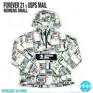 Forever 21 EXPRESS MAIL USPS 1/4 Zip Hooded Pullover Windbreaker Jacket Sz Small